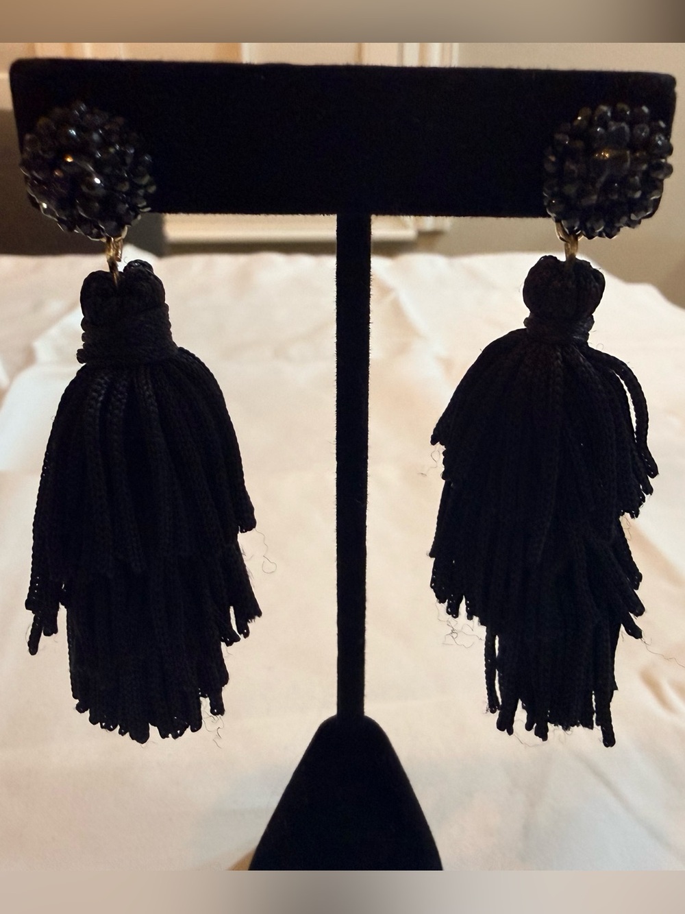 White House Black Market Black Beaded Tassel Statement Earrings